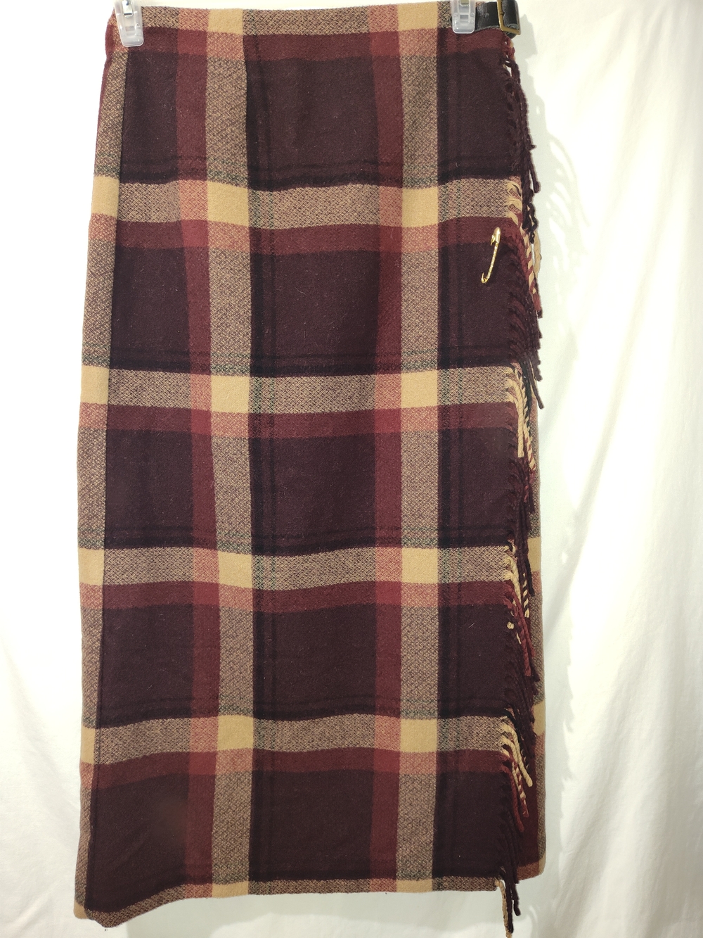Eddie Bauer Burgundy Plaid A-Line Wool Skirt